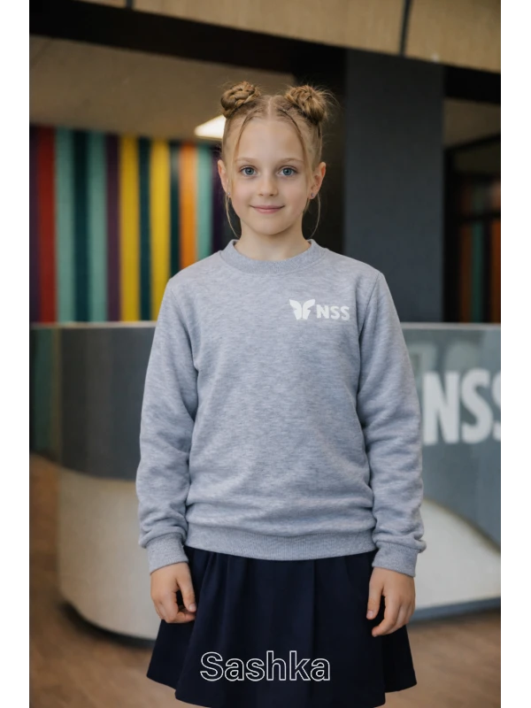 Толстовка на флісі для дівчинки сіра з логотипом школи NSS, розмір 116-176